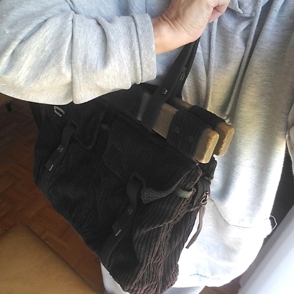 Diesel Vintage RARE Brown Corduroy Cargo Boho Shoulder Tote Bag - Picture 15 of 16